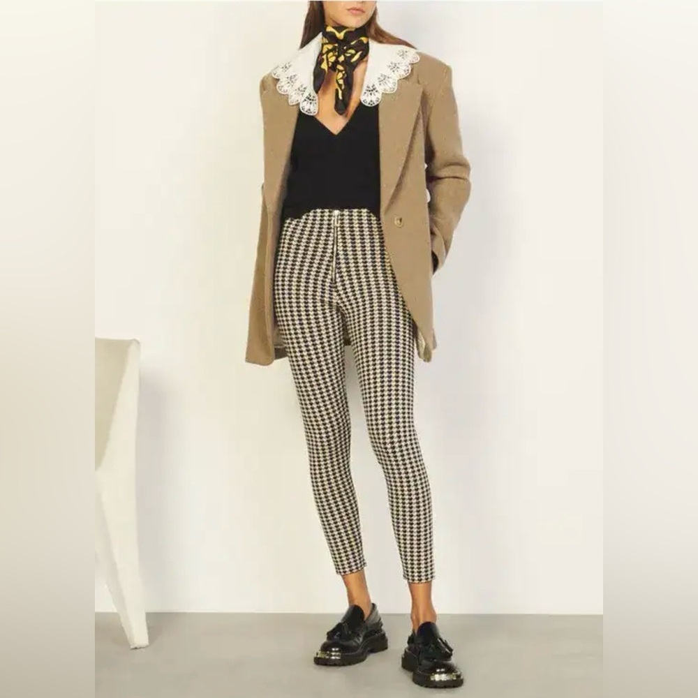 SANDRO Patterned High Waisted Leggings Black White Checkered Size 36 / US 6